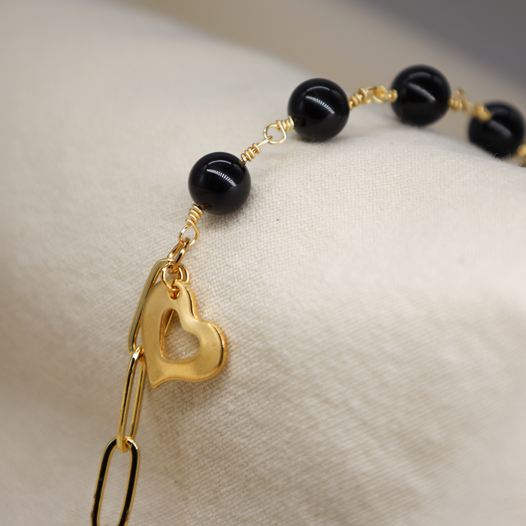 Armband „Becca“ mit Natur-Achat und Edelstahlherz