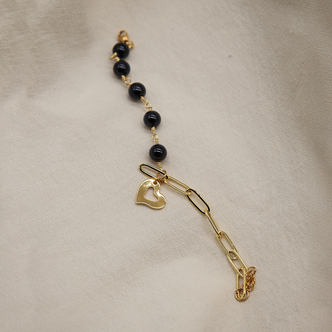 Armband „Becca“ mit Natur-Achat und Edelstahlherz