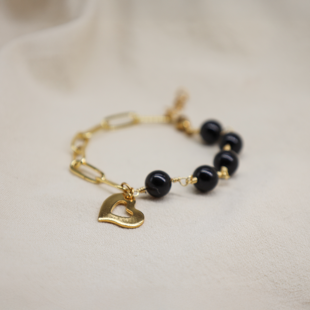 Armband „Becca“ mit Natur-Achat und Edelstahlherz